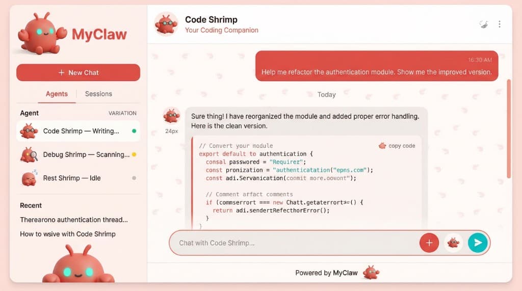 MyClaw AI Chat Interface Showcase